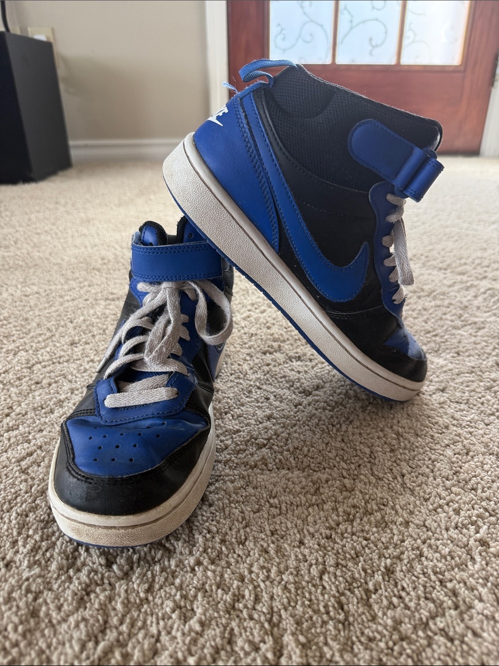Nike Kids High-Top Sneakers in Blue and Black with White Soles